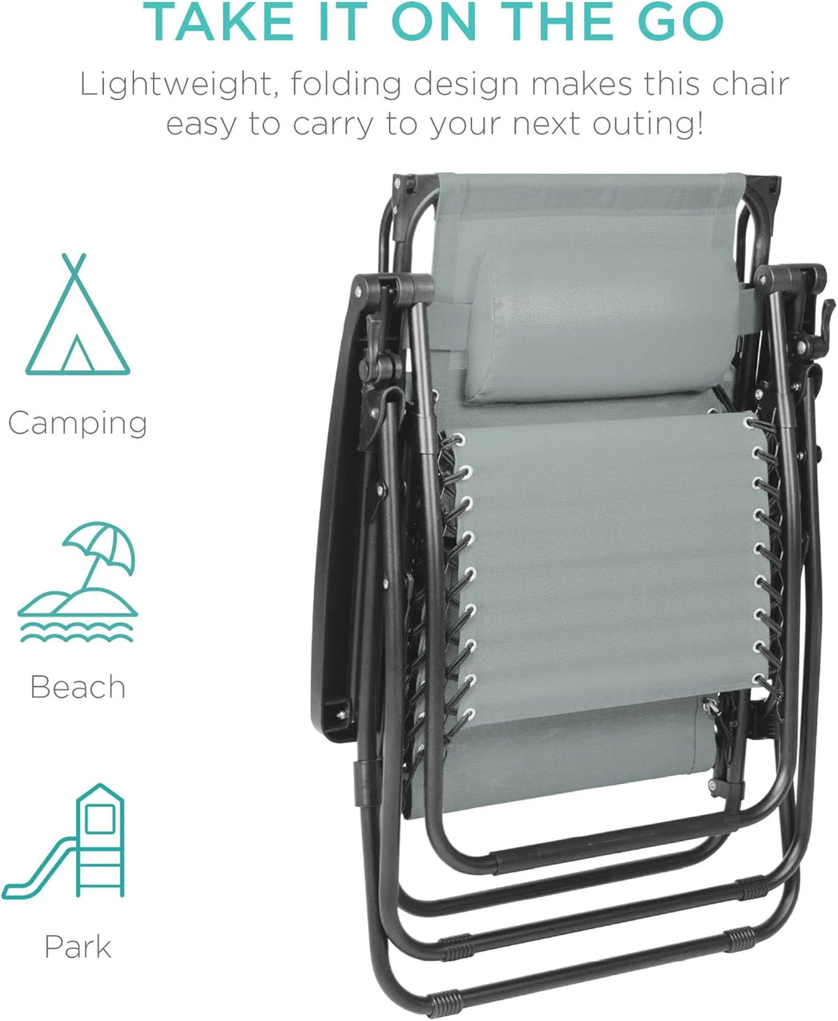 Best Choice Products Folding Zero Gravity Outdoor Recliner Patio Lounge Chair w/Adjustable Canopy Shade, Headrest, Side Accessory Tray, Textilene Mesh - Peacock Blue
