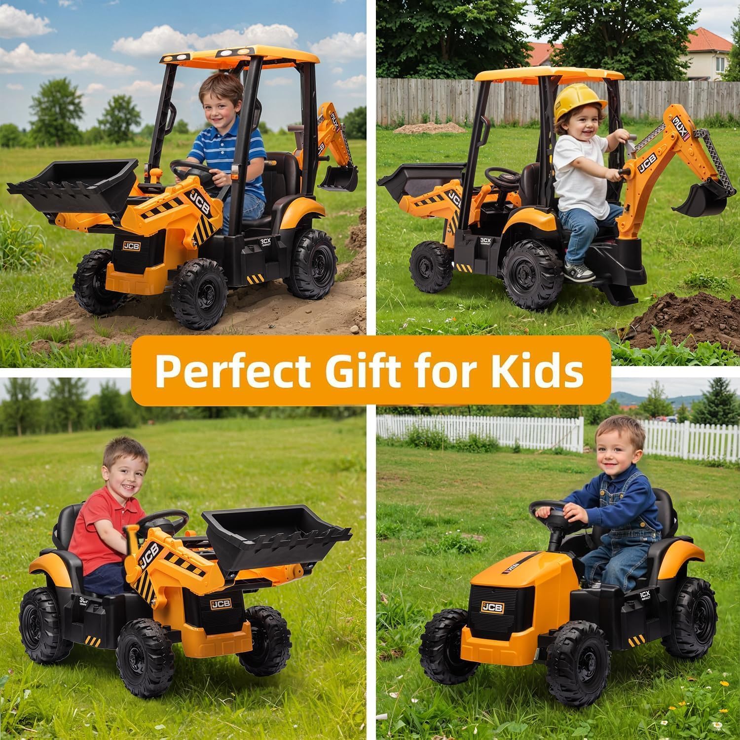 12V JCB Ride On Excavator Ride on Toys for Kids 4-8 Electric Car for Kids with Tractor