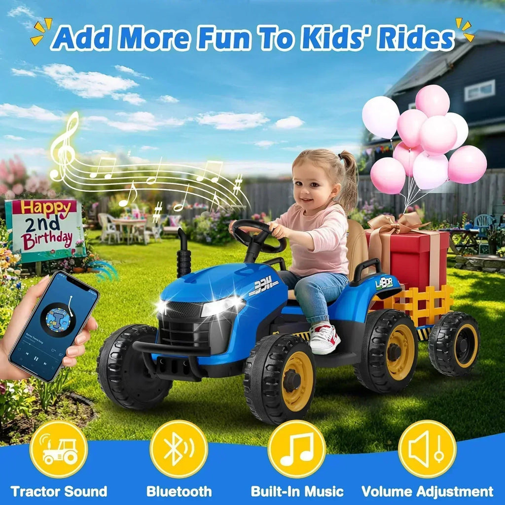 24V Ride On Tractor Tiltable Detachable Trailer 2x65W Motors EVA Tires Remote Control
