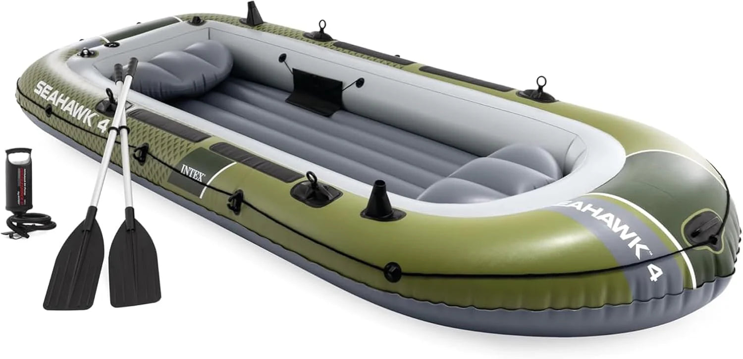 INTEX Seahawk Inflatable Boat Series: Includes Boat Oars and High-Output Pump - Fishing Rod Holders
