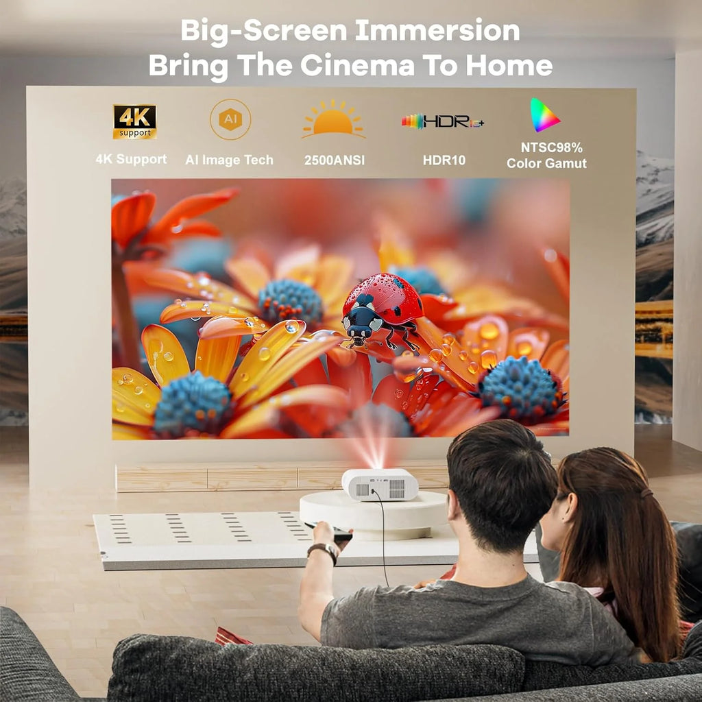 4K Projector Built-in Google TV: 2500 ANSI/Auto Lens Cap & 4D Keystone/Auto Focus