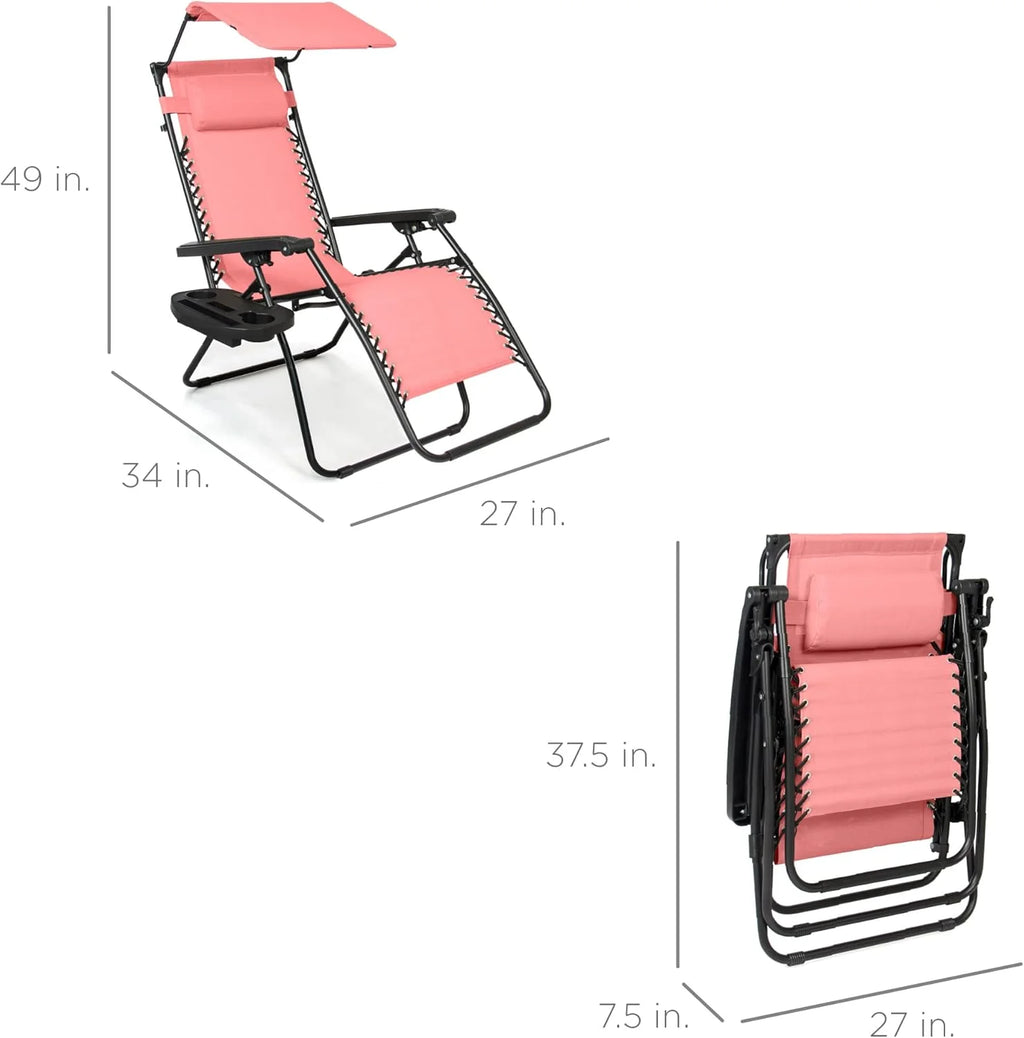 Best Choice Products Folding Zero Gravity Outdoor Recliner Patio Lounge Chair w/Adjustable Canopy Shade, Headrest, Side Accessory Tray, Textilene Mesh - Peacock Blue