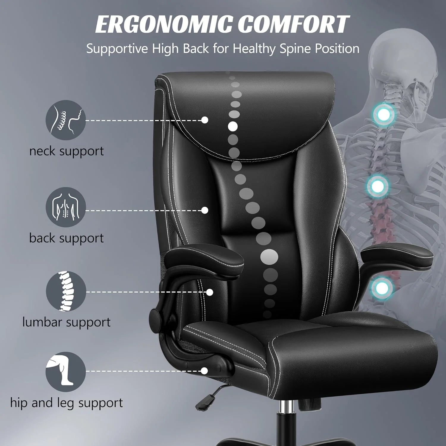 Office Chair Large High-Foot Computer Desk Chair, Breathable Leather Chair Lumbar Support Rotating Computer Chair