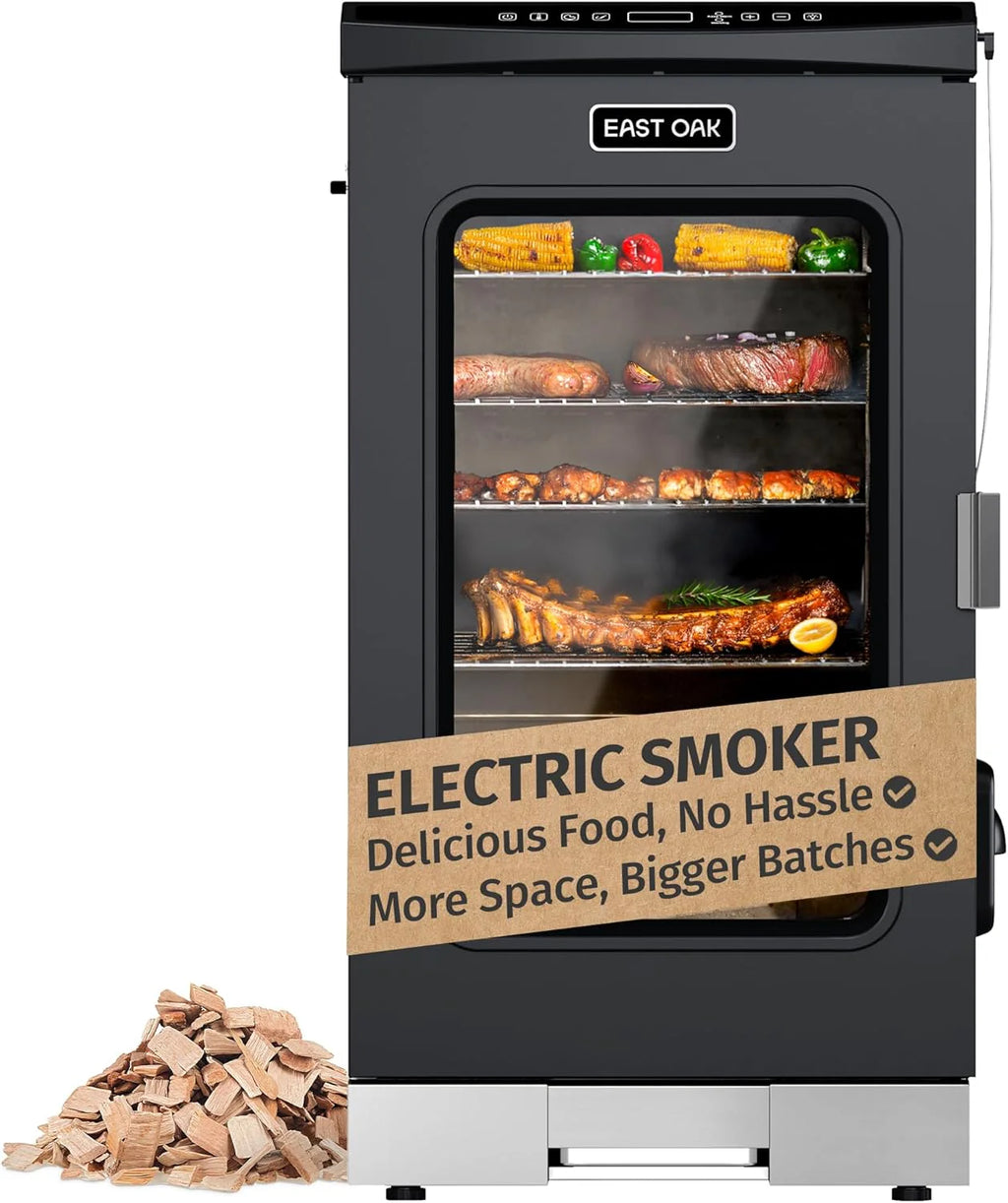 EAST OAK 30 Outdoor Electric Smoker | Built-in meat probe, smokes up to 6 times longer in a single load, side loader for uninterrupted smoking