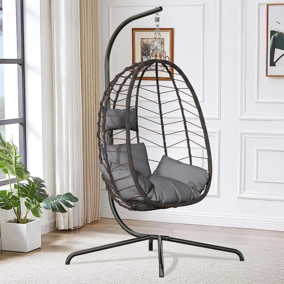 Hanging Egg Chair with Stand Swinging Egg Chair Outdoor Hanging Basket Chair with Cushion