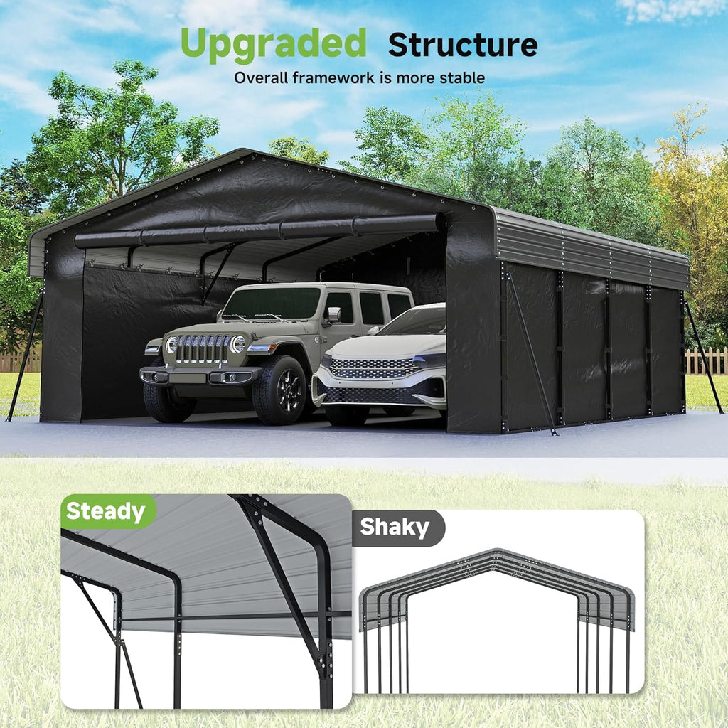 10'x15' Heavy Duty Metal Carport Outdoor Garage Car Shelter Shade with Heavier Frame