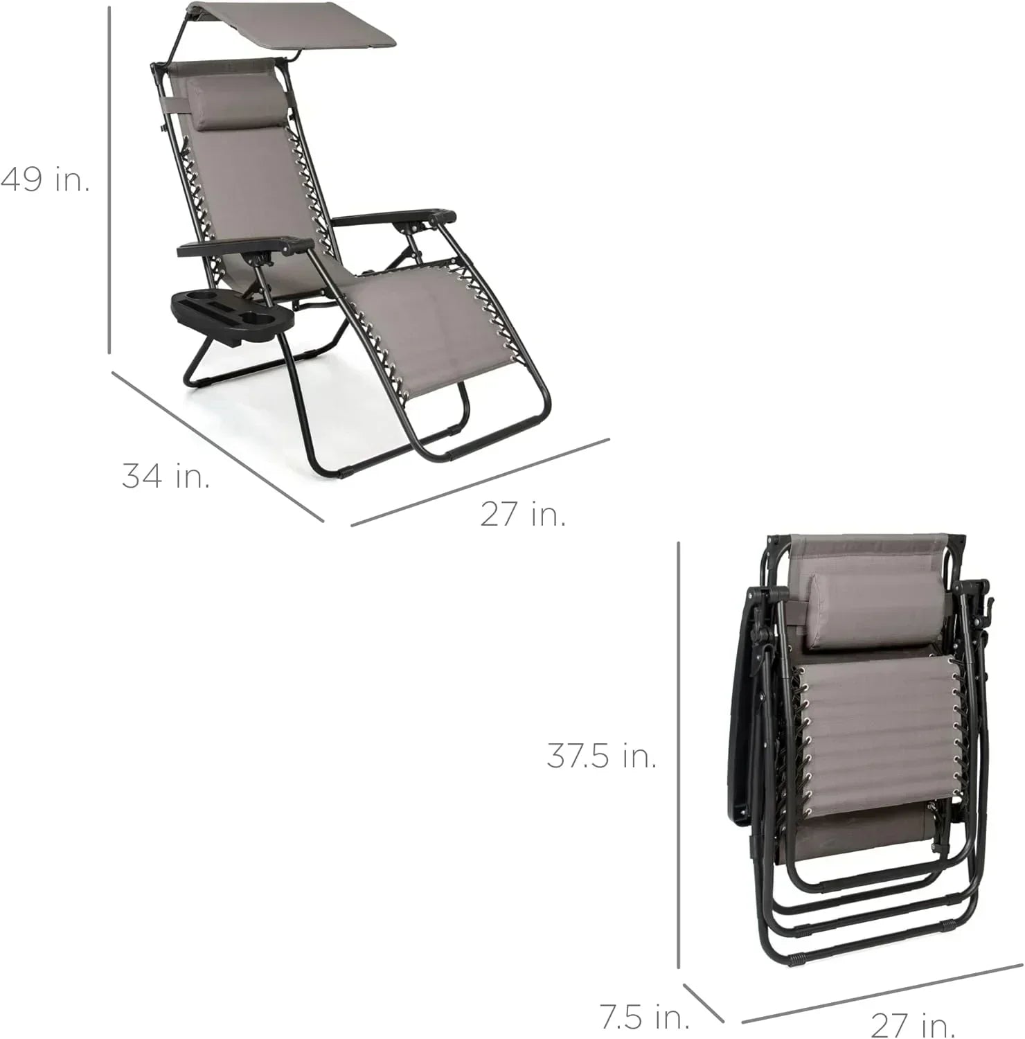 Best Choice Products Folding Zero Gravity Recliner Patio Lounge Chair Adjustable Canopy Shade