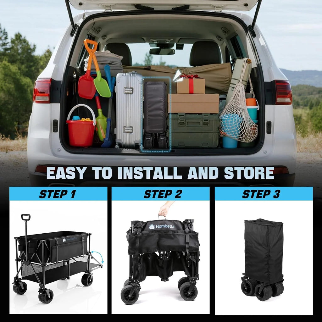 48 Extra Large Folding Travel Cart, 560 lb Capacity, 350 L Heavy Duty Utility Cart with Brakes and All-Terrain Wheels