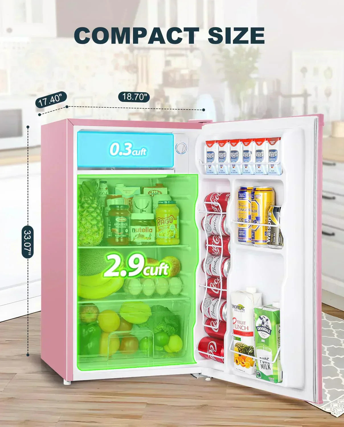 Upstreman 3.2 Cu.Ft Mini Fridge Freezer Single Door Fridge Dorm Fridge Adjustable Thermostat