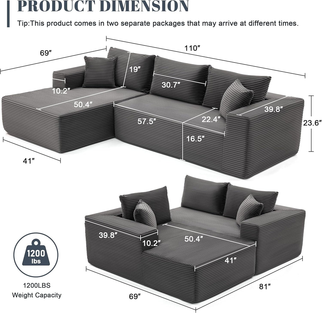 110-inch cloud sofa boneless sofa in the living room modular sofa with deep seats
