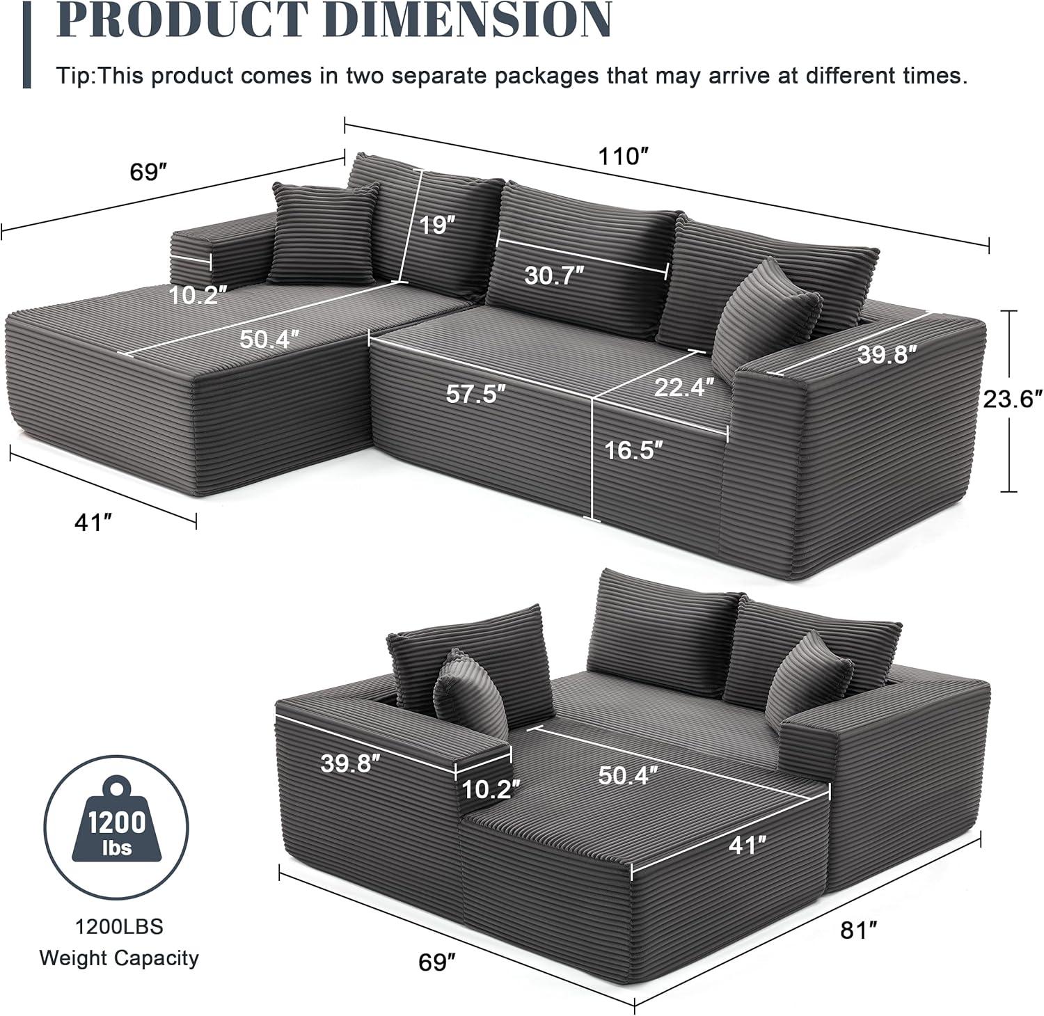 110-inch cloud sofa boneless sofa in the living room modular sofa with deep seats
