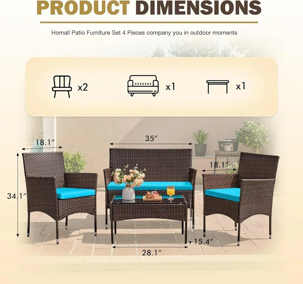 4 piece outdoor patio furniture set rattan chair wicker set
