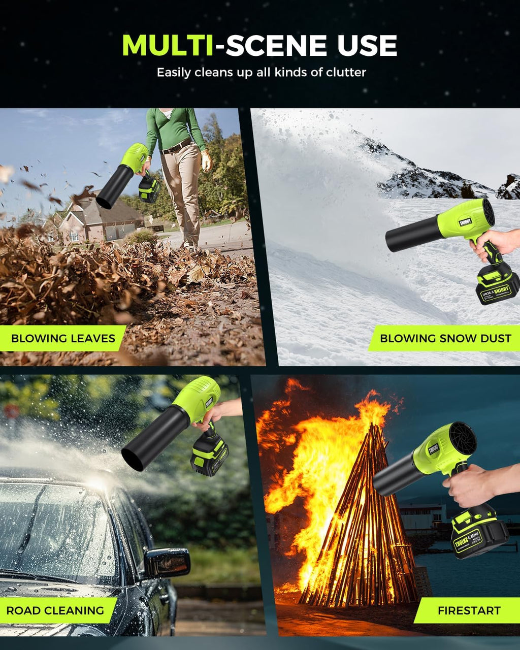 Leaf Blower Cordless with Battery and Charger Extended Nozzle Lightweight Handheld Design