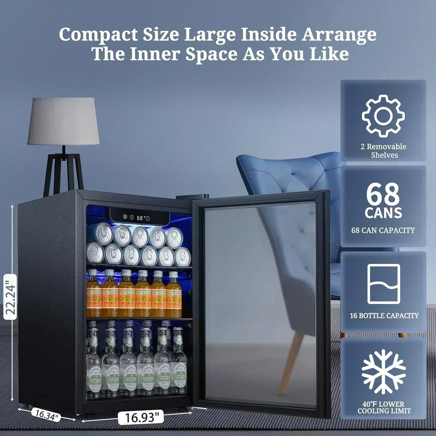 Antarctic Star Beverage Refrigerator Cooler 68 Can Mini Fridge with Glass Door for Beer Drinks Wine