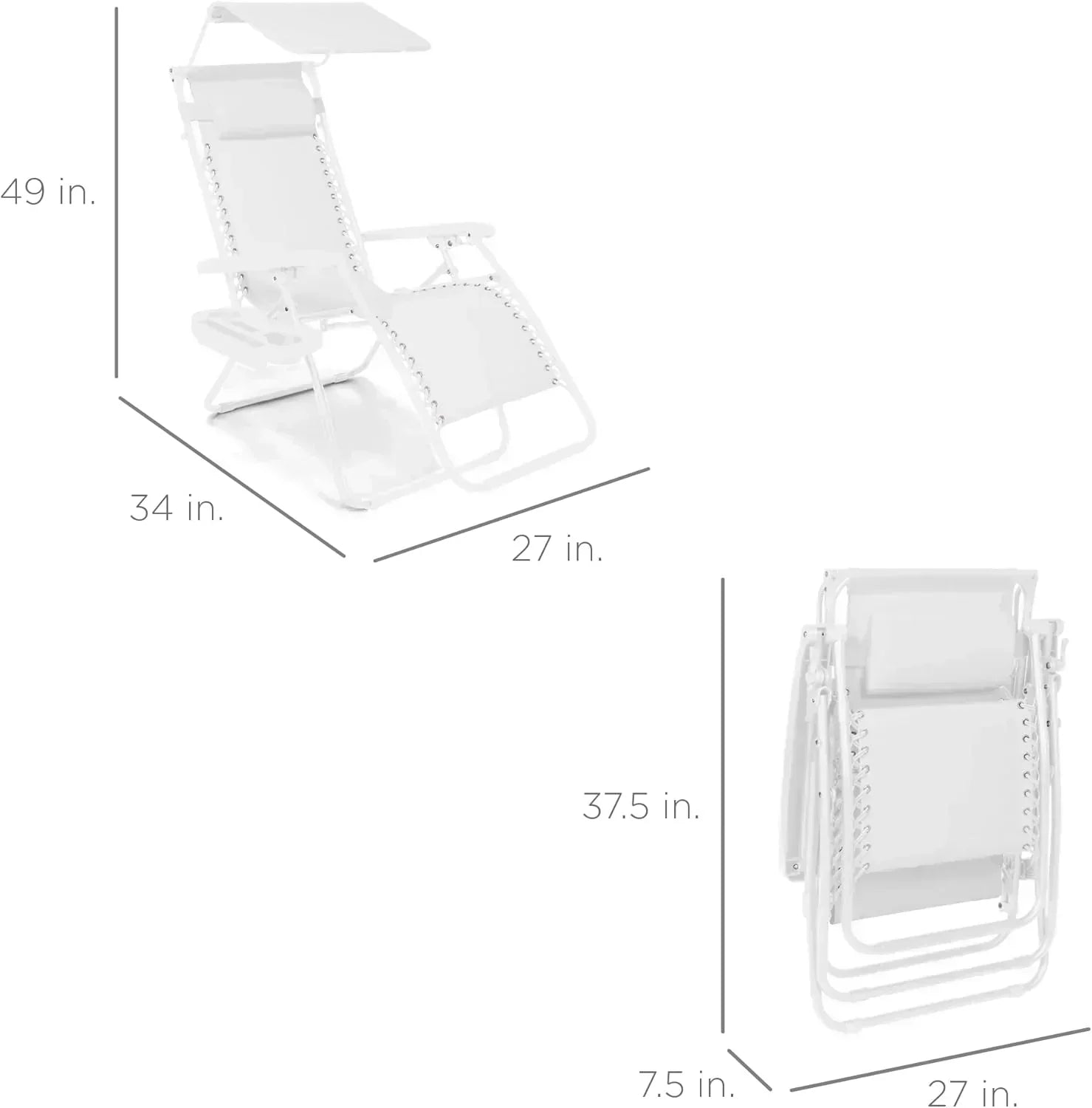 Best Choice Products Folding Zero Gravity Recliner Patio Lounge Chair Adjustable Canopy Shade