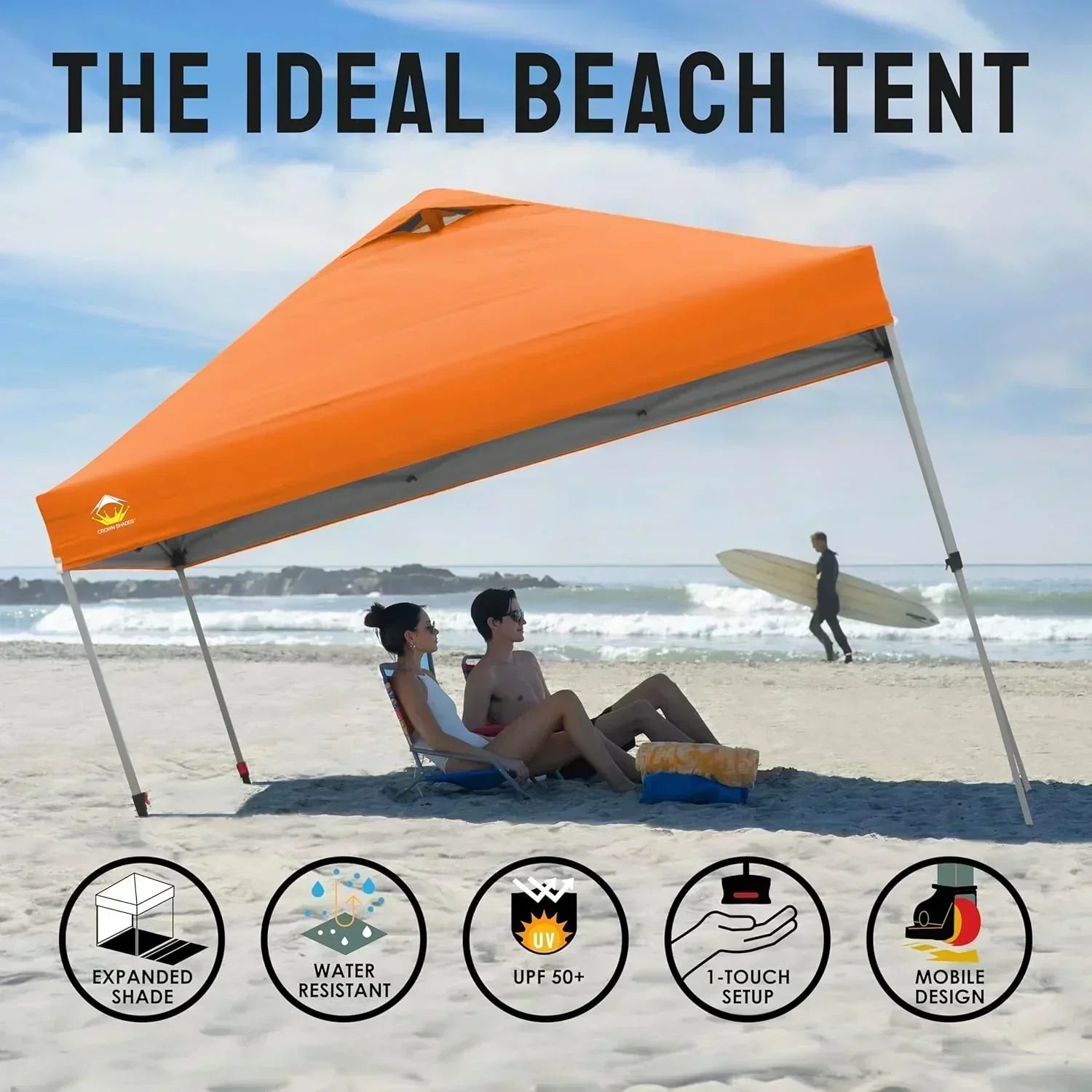 10x10 Pop-Up Awning One-Click Installation Beach Tent Outdoor Sunshade Silver Coated Top