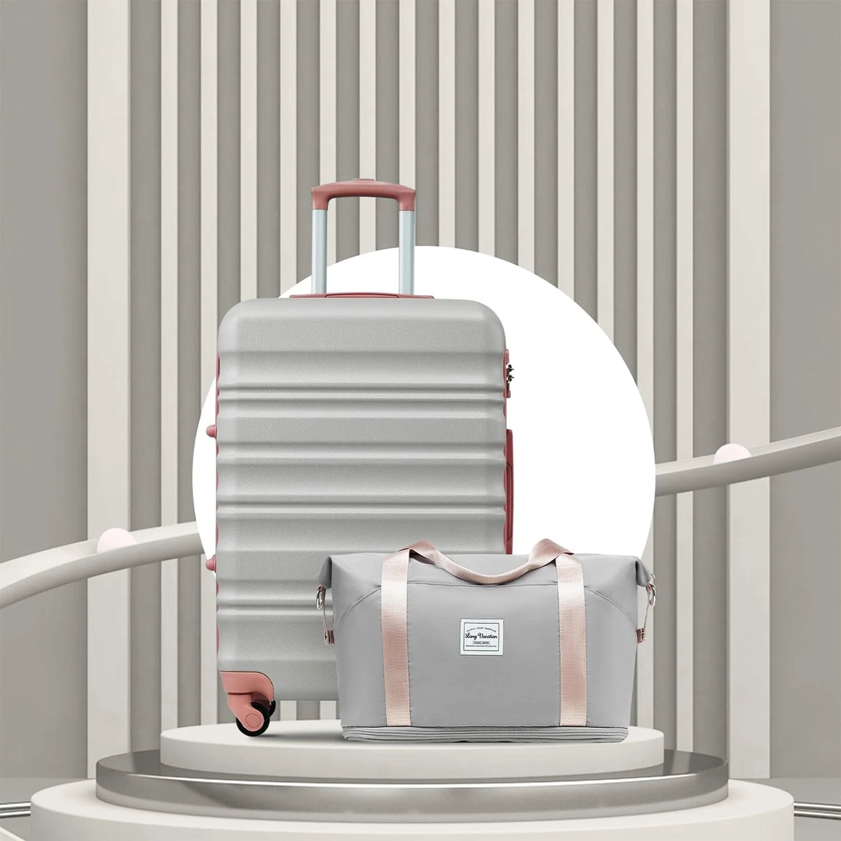 LONG VACATION 6 Piece Luggage Set Carry on Suitcase with ABS+PC hardshell, Spinner Wheels & YKK Zipper TSA Lock