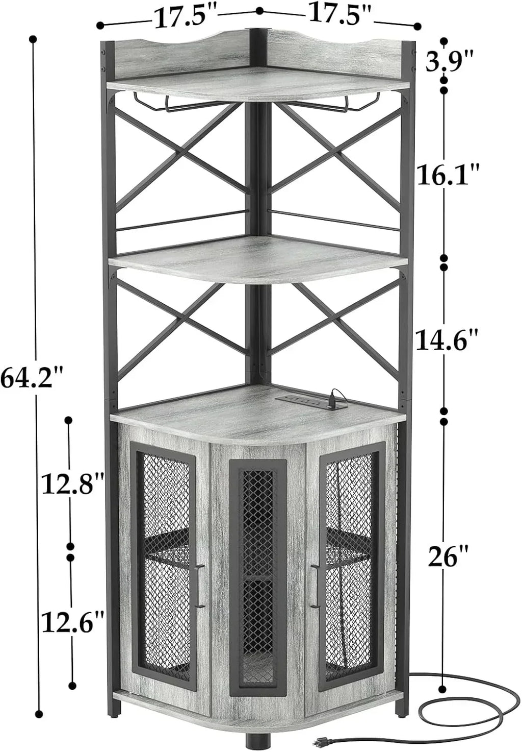 Corner bar cabinet with power socket industrial style wine cabinet light strip and glass rack