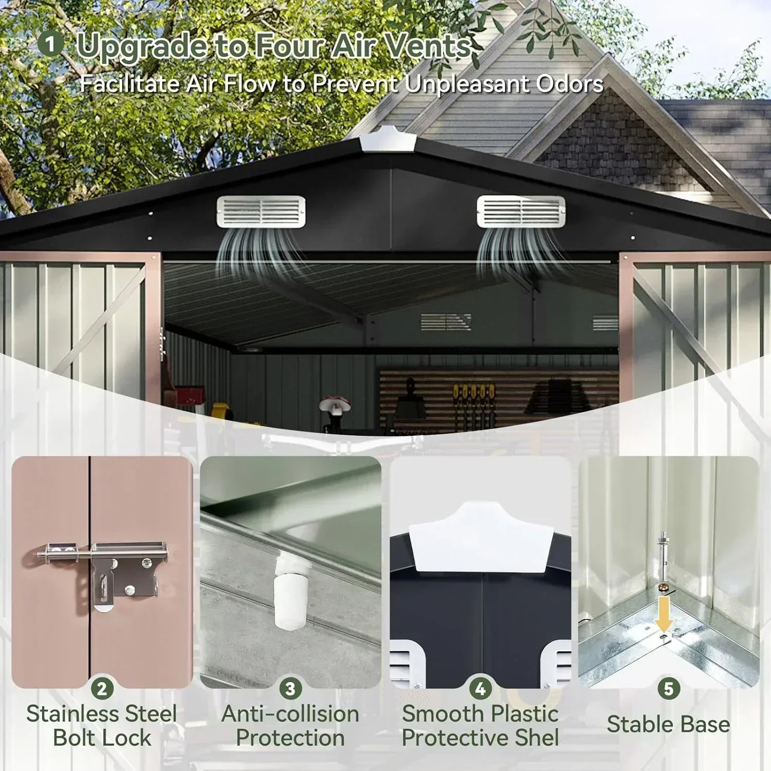 Aoxun 6.2x4 FT Shed Outdoor Storage Shed Metal Garden Shed Sloping Roof Tool Shed Bike Shed