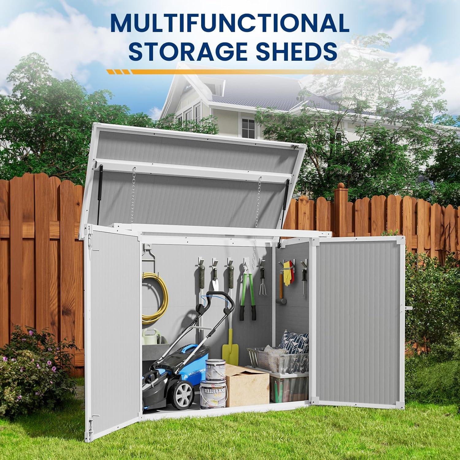 Amopatio 41 Cu Ft Horizontal Outdoor Storage Shed Resin Trash Can Storage Resin Shed Garden Tools