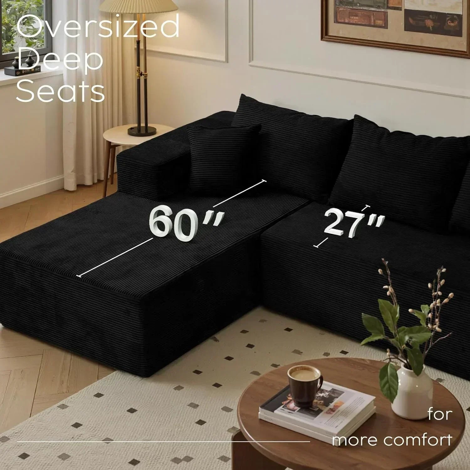 Cloud sofa with L-shaped lounge chair modern modular sofa with deep seats