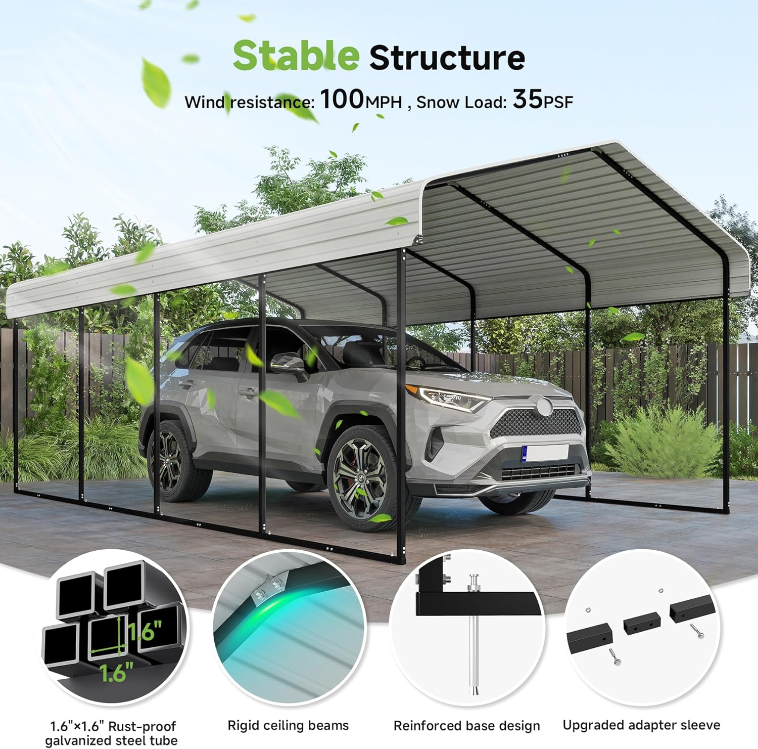 10'x15' Heavy Duty Metal Carport Outdoor Garage Car Shelter Shade with Heavier Frame