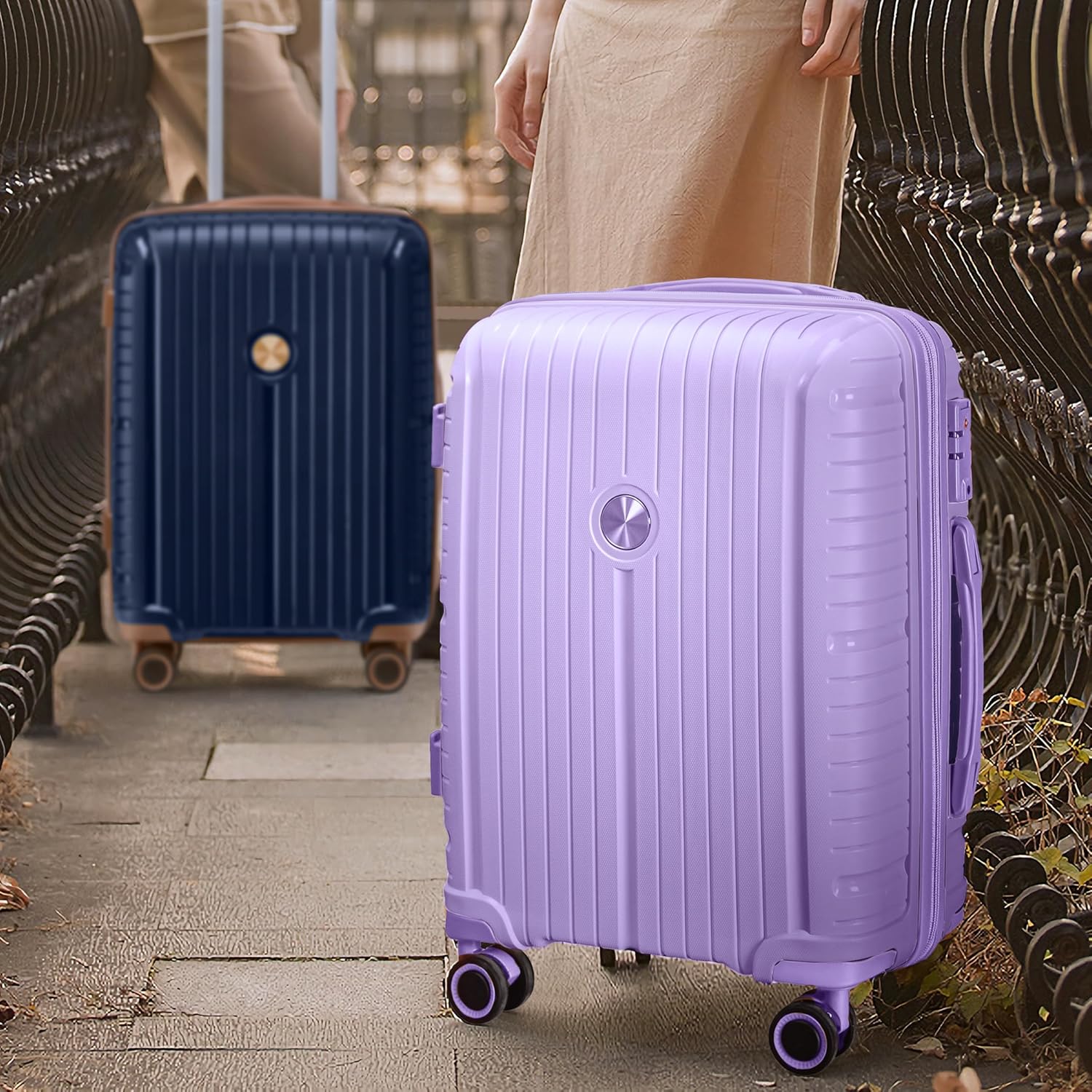 5-piece PP hardshell lightweight travel carry-on luggage set with dual spinner wheels