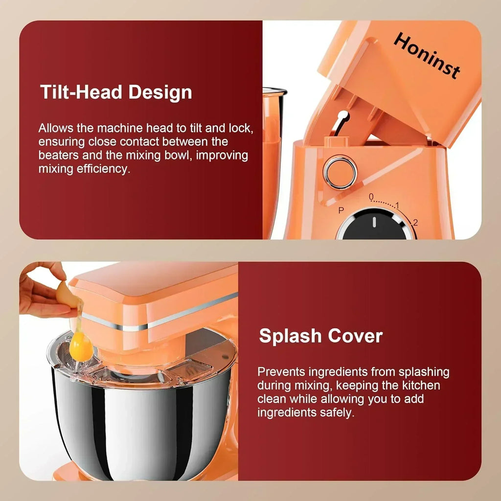 10-Speed Stand Mixer with 8-in-1 Splash Guard Tilt Head 6-Quart Stainless Steel Bowl