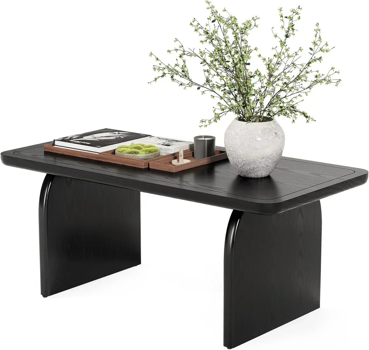 LITTLE TREE Farmhouse Coffee Table 47 Inch Round Corner Wood Center Table Rectangular