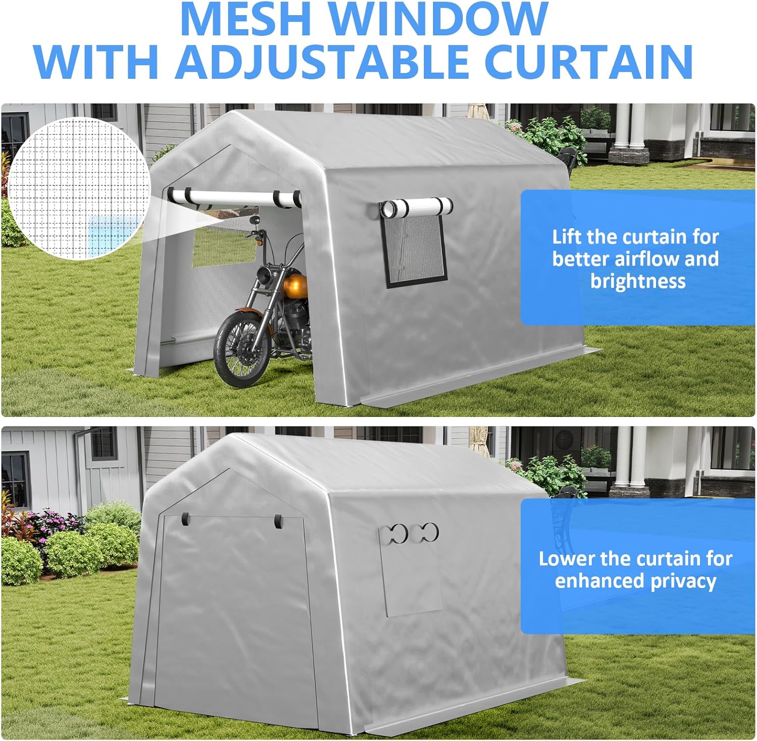 6x8 ft Heavy Duty Carport Tent Portable Garage Removable Side Walls Four Seasons Tarpaulin