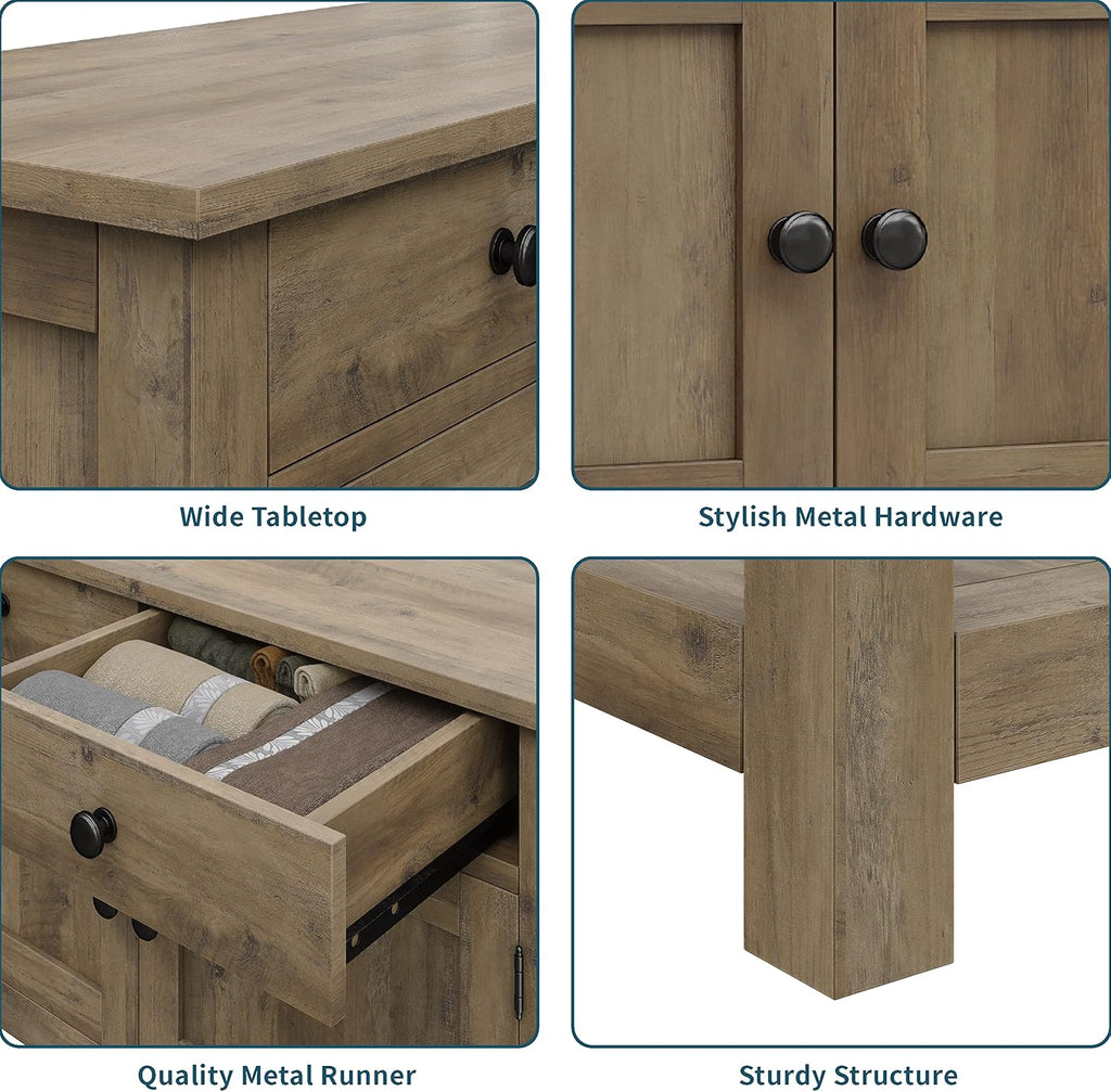 Farmhouse style console table coffee bar, entry table with storage rack, sofa table buffet sideboard