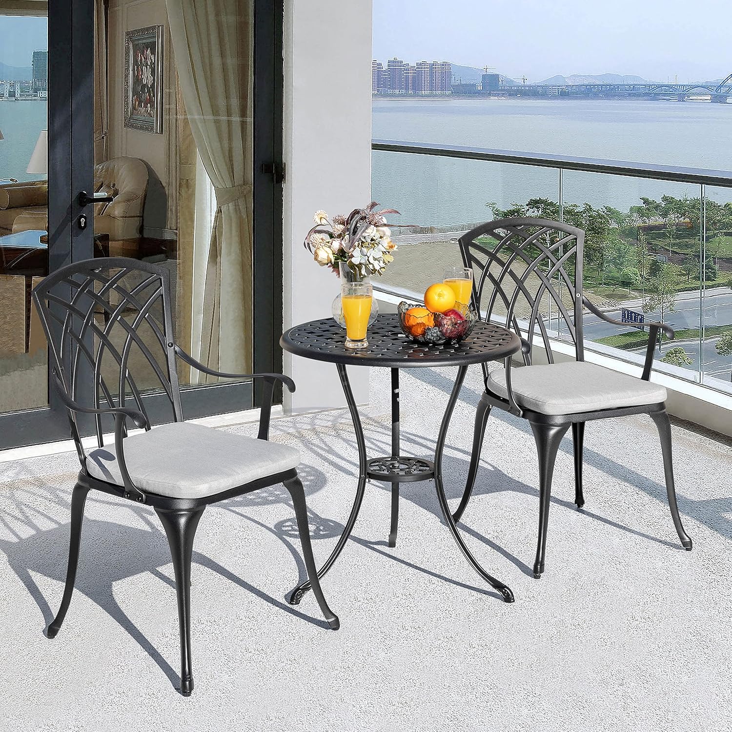 NUU GARDEN Bistro Set 3 Piece Outdoor Cast Aluminum Patio Bistro Set Patio Table Chairs Set of 2