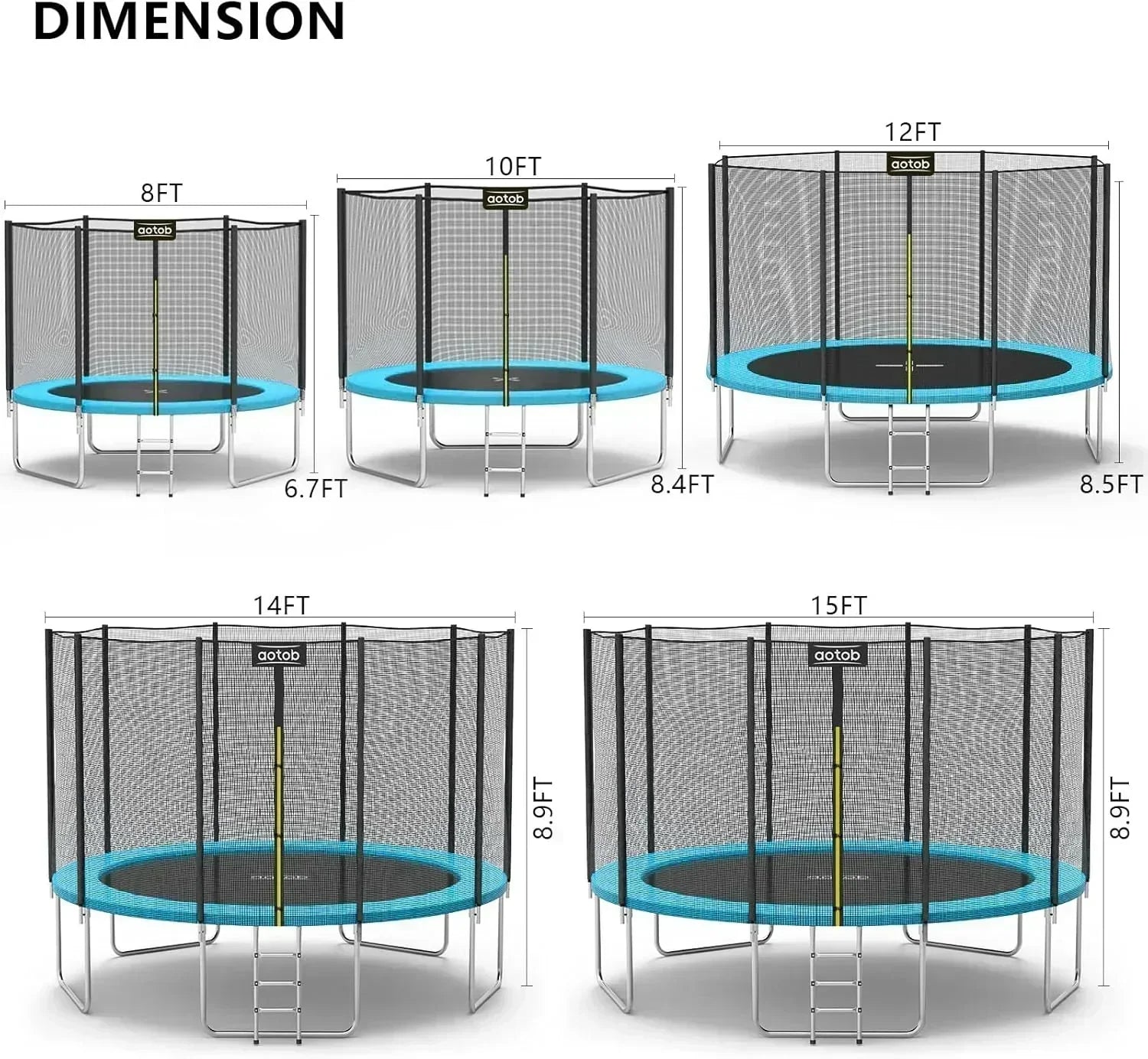 AOTOB 8FT 10FT 12FT 14 FT 15FT Trampoline with Safety Enclosure Net Outdoor Trampoline