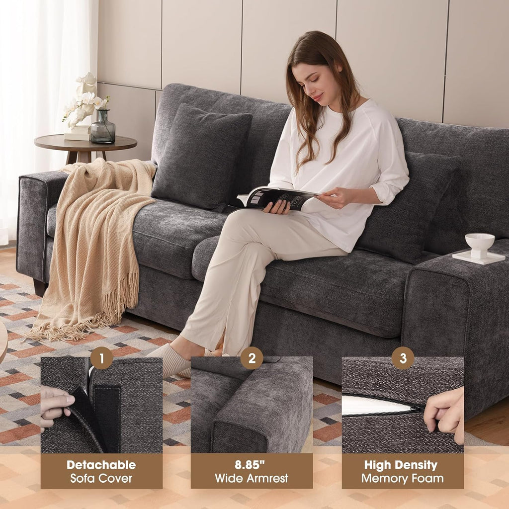 DOPEDIO living room double sofa chenille lounge chair removable solid wood frame