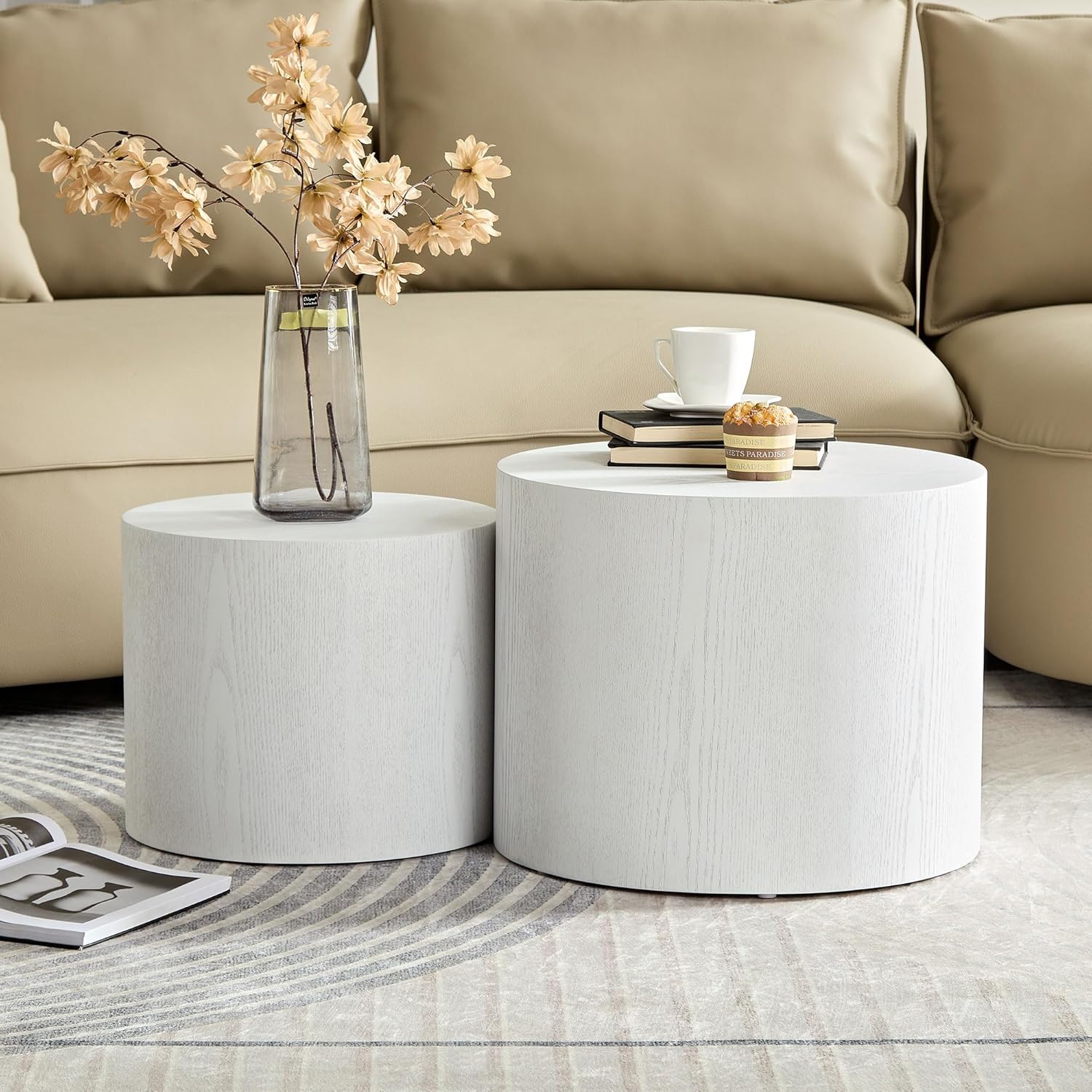 Nesting Coffee Table Set of 2 Modern Round Coffee Table with Non-Slip Feet Circle Accent Tables