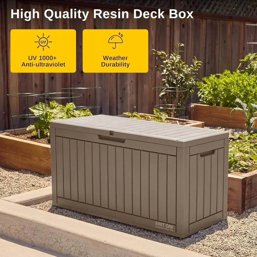 EAST OAK Outdoor Storage Box 60 Gallon Deck Box Indoor and Outdoor Use Waterproof Resin Storage