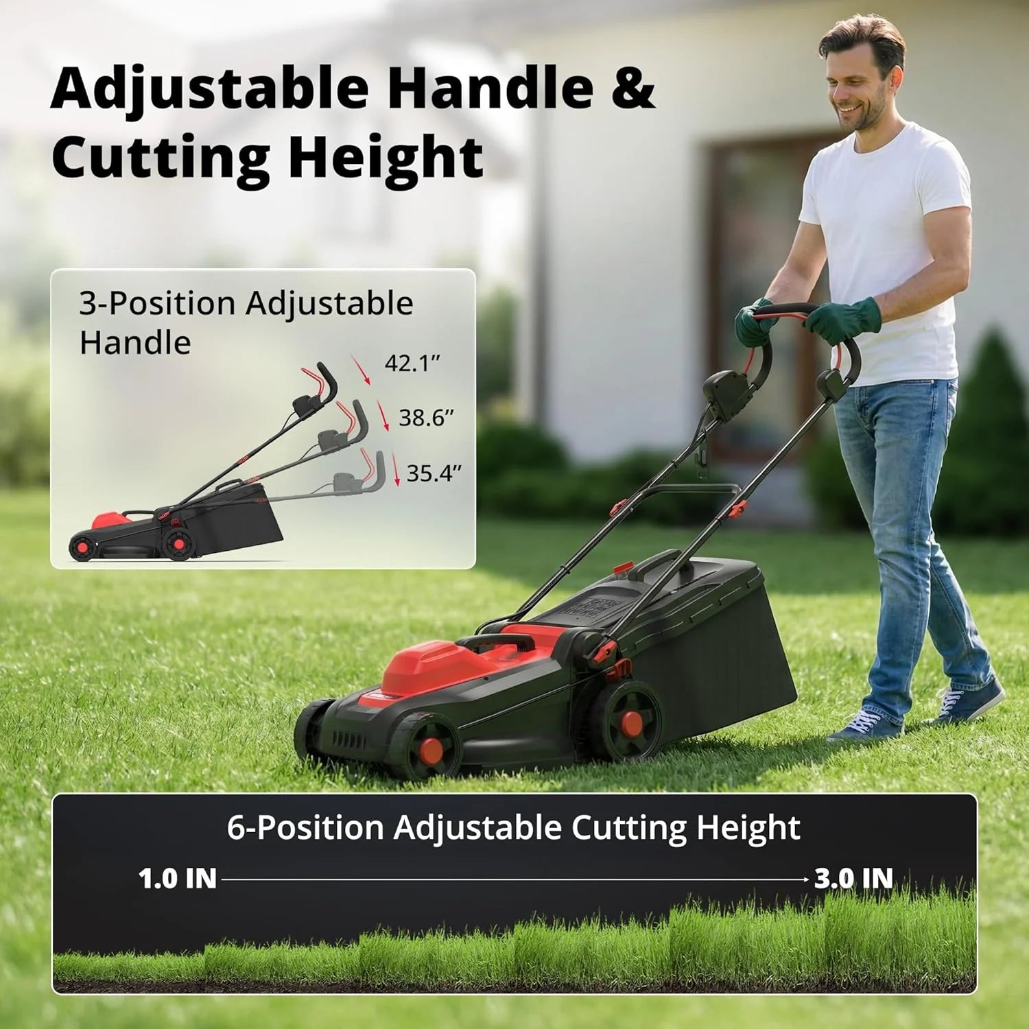 14-Inch Corded Electric Lawn Mower, 12.5 Amp 3400RPM 2IN1 Mulching & 10-Gallon