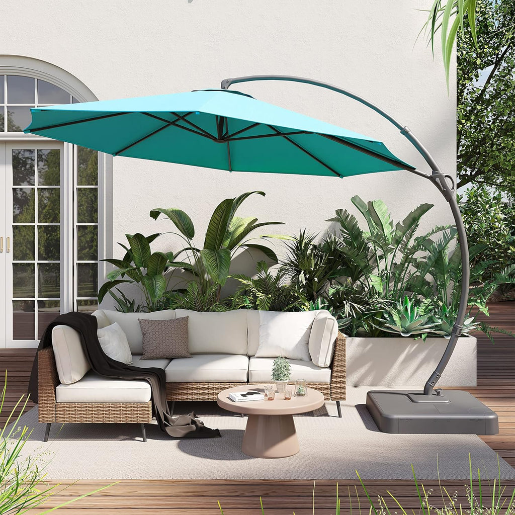 LAUSAINT HOME Outdoor Patio Umbrella with Base included, 11 FT Deluxe Curvy Cantilever Umbrella Heavy Duty Offset Hanging Umbrella with 360° Rotation for Market, Pool, Garden, Backyard, Deck (Beige)