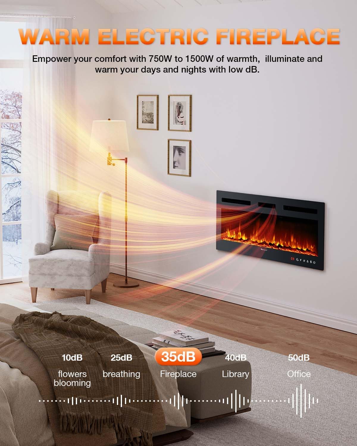 Electric Fireplace 60Inch Wall Mounted Electric Fireplace Heater with Timer Inserts TV Stand