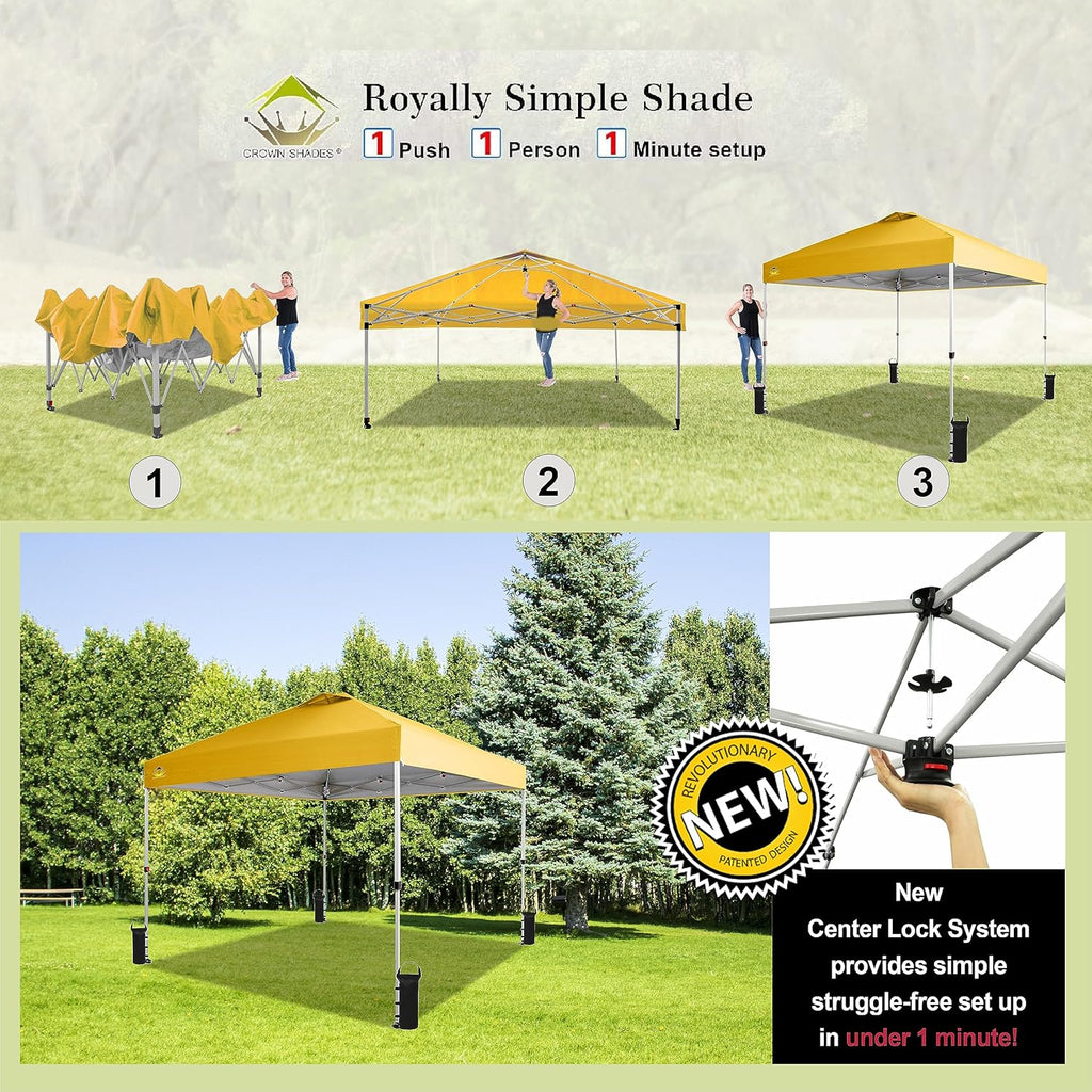 10x10 Pop-Up Awning One-Click Installation Beach Tent Outdoor Sunshade Silver Coated Top
