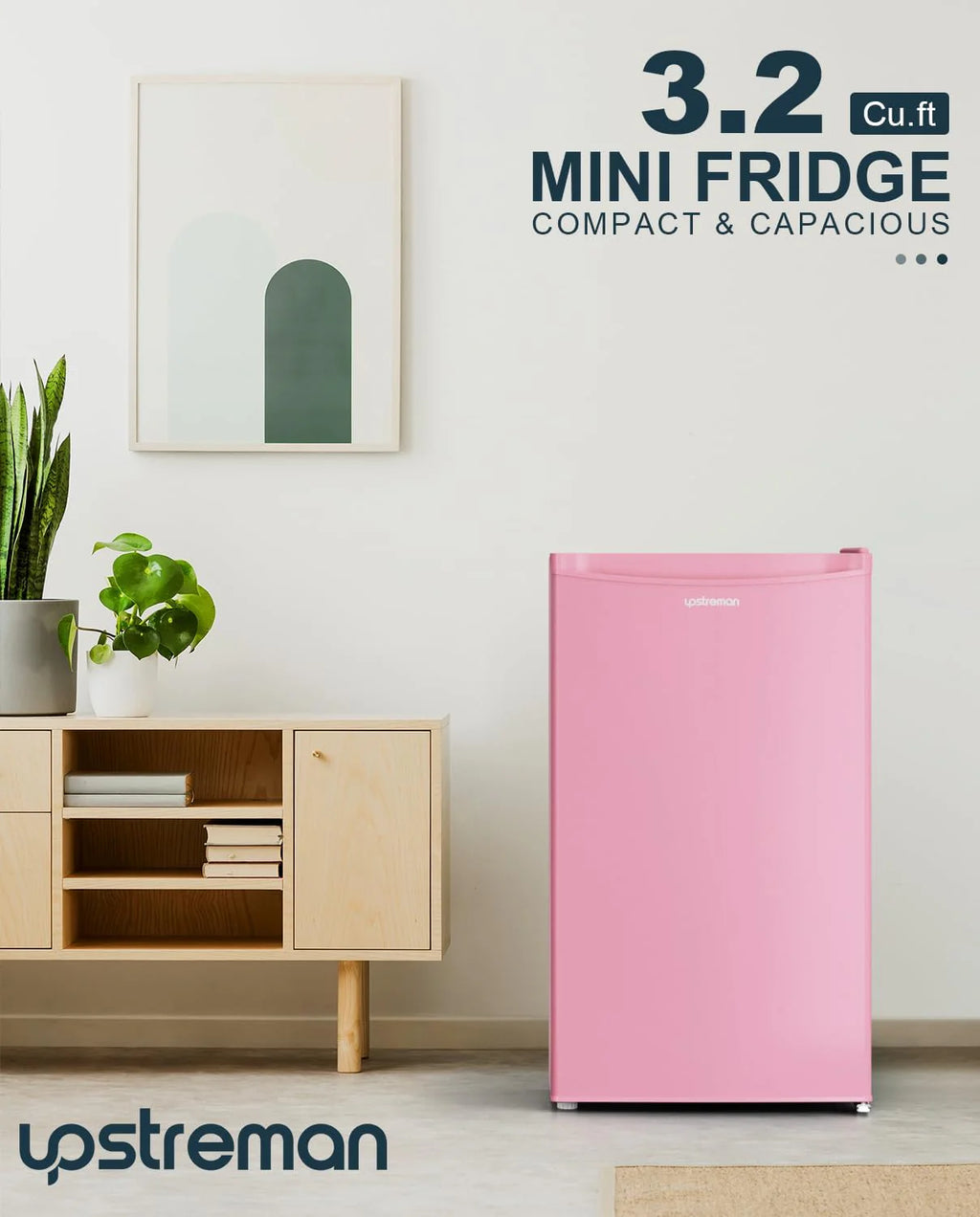 Upstreman 3.2 Cu.Ft Mini Fridge with Freezer, Single Door Mini Fridge, Dorm Fridge, Adjustable Thermostat, Mini Refrigerator