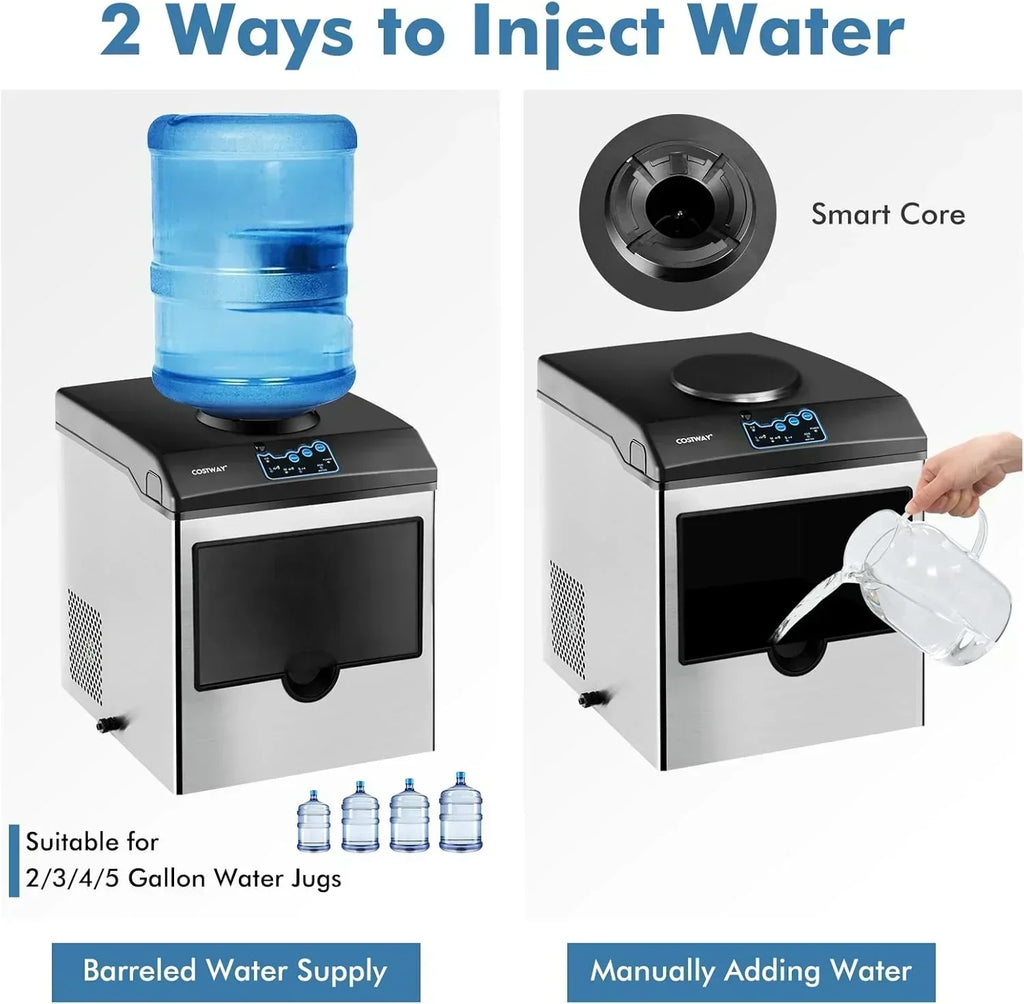 COSTWAY Countertop Ice Maker with Water Dispenser 3 Sizes Bullet Shaped Ice 48lbs/Day