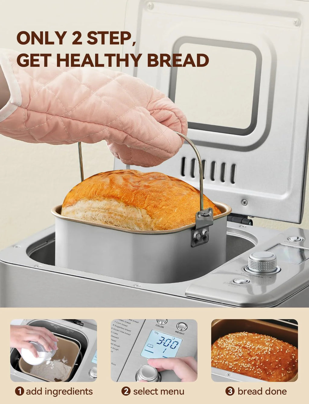 Neretva Bread Maker, 20-IN-1 2LB Bread Machine Dual Heater Bread Maker Machine Automatic with Nonstick Ceramic Pan, 15H Timer & 1H Keep Warm Set, Low Noise, Stainless Steel Breadmaker Recipe-Green