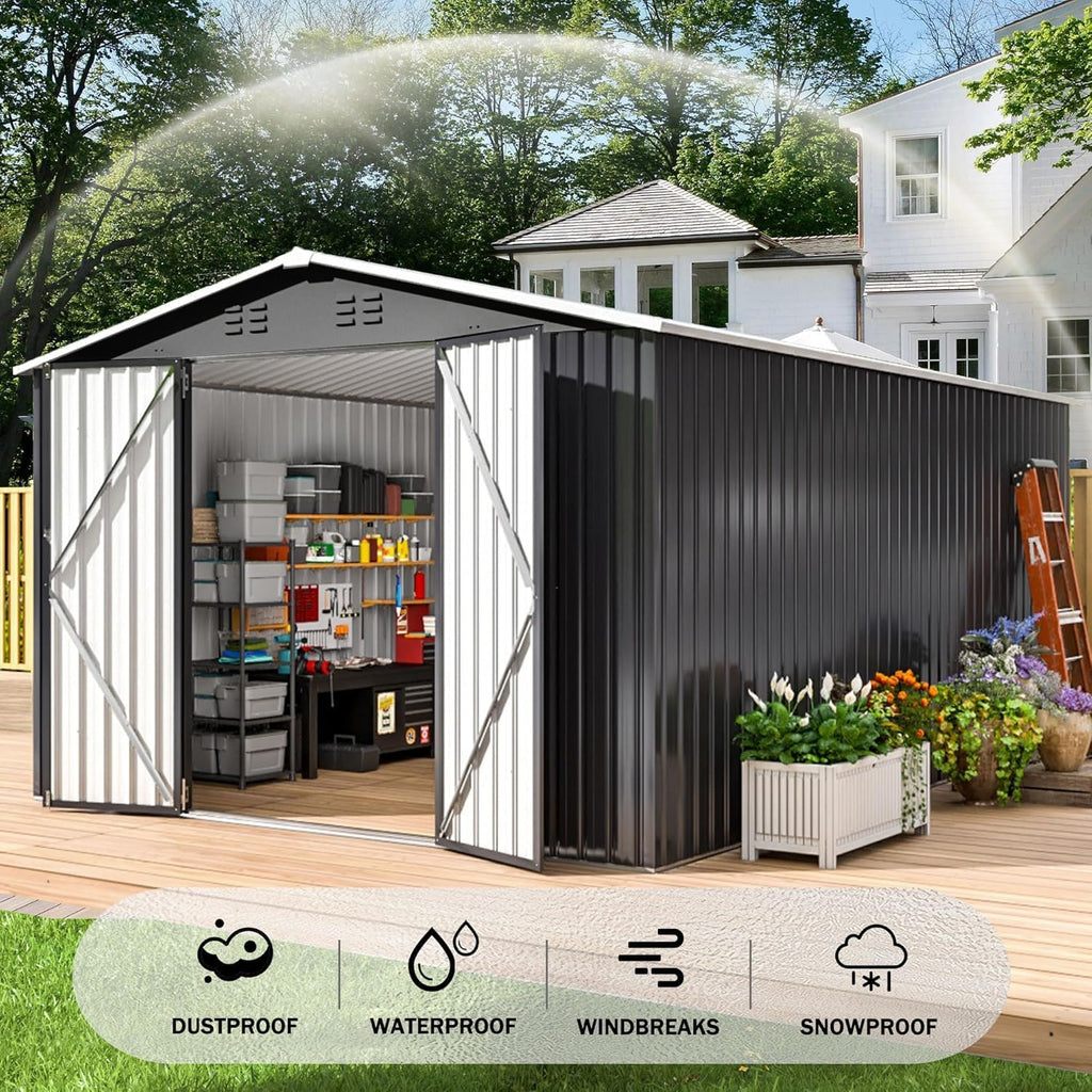 Polar Aurora 8 x 12 FT Outdoor Storage Shed Metal Garden Shed with Updated Frame Structure