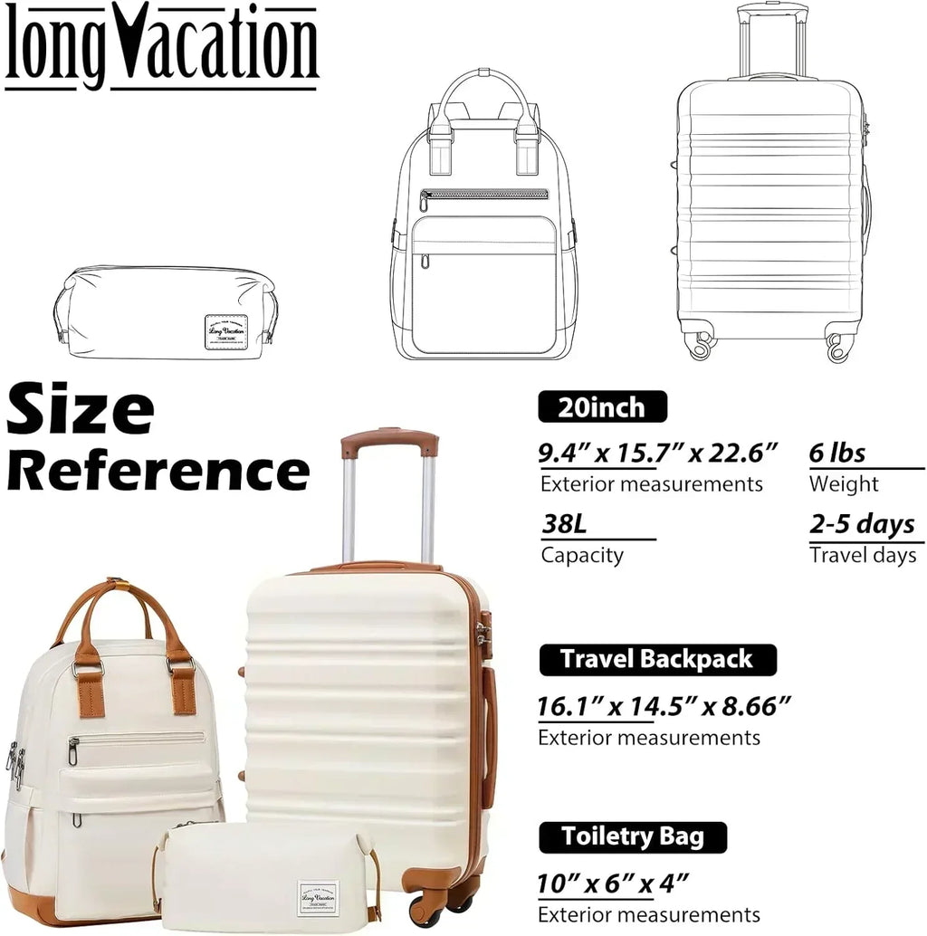 LONG VACATION 6 Piece Luggage Set Carry on Suitcase with ABS+PC hardshell Spinner Wheels