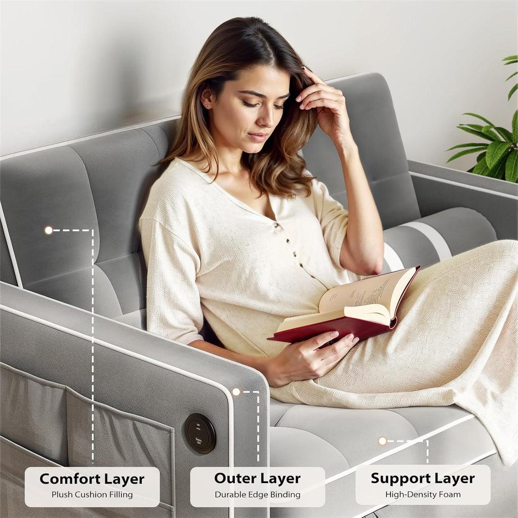 Pipishell 3 in 1 Convertible Sleeper Sofa Bed Pull Out Couch for Living Room USB Ports Side Pockets