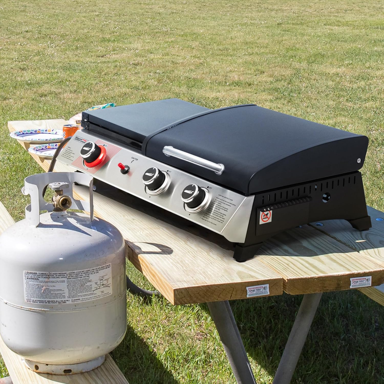 Royal Gourmet PD1305H 3 Burner Propane Gas Grill and Griddle Combo Lid 3-in-1 Grill Griddle Combo