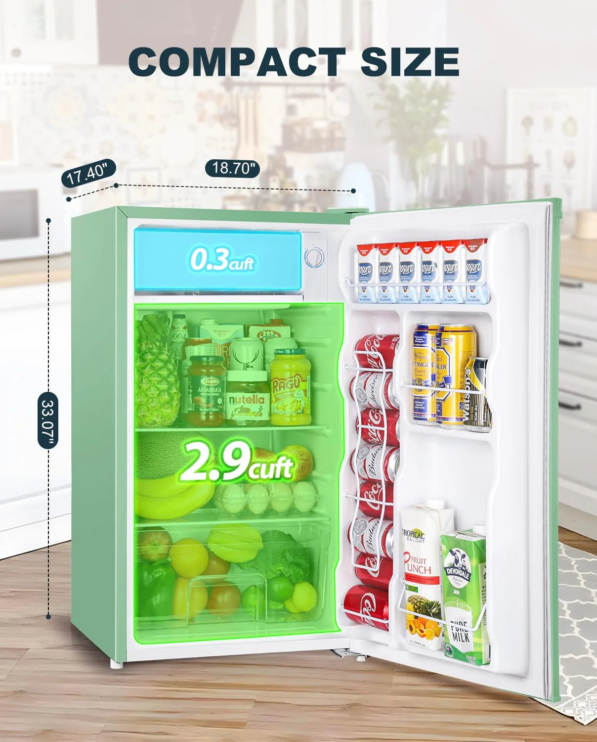 Upstreman 3.2 Cu.Ft Mini Fridge with Freezer, Single Door Mini Fridge, Dorm Fridge, Adjustable Thermostat, Mini Refrigerator
