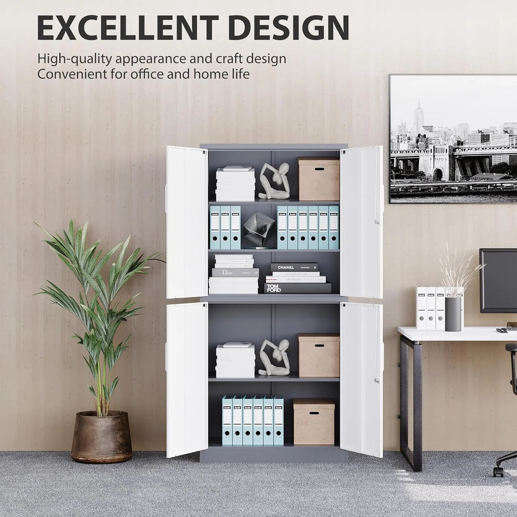 Metal Storage Cabinet with 2 Doors and 6 Shelves, Black Metal Cabinet with Lock, 71 Inch Lockable Garage Storage Cabinet