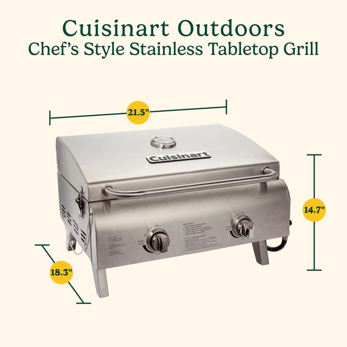 Cuisinart Chef's Style Tabletop Portable Propane Grill 20,000 BTU Stainless Steel Gas Grill